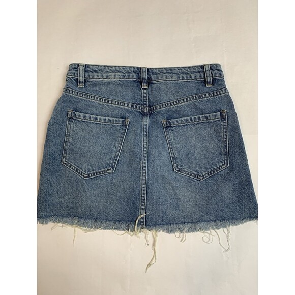 We the Free Skirt Womans 26 Blue Denim Mini Skirt Full Zipper Raw Hem Minimalist - Picture 2 of 6